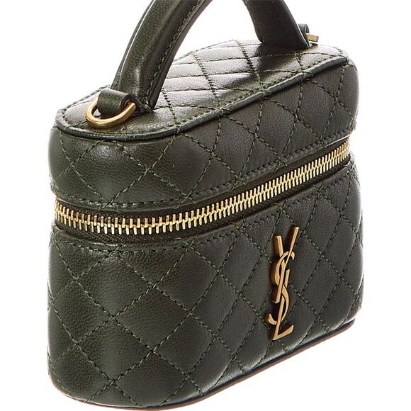 Saint Laurent Gaby Micro Leather Cosmetic Case, Green